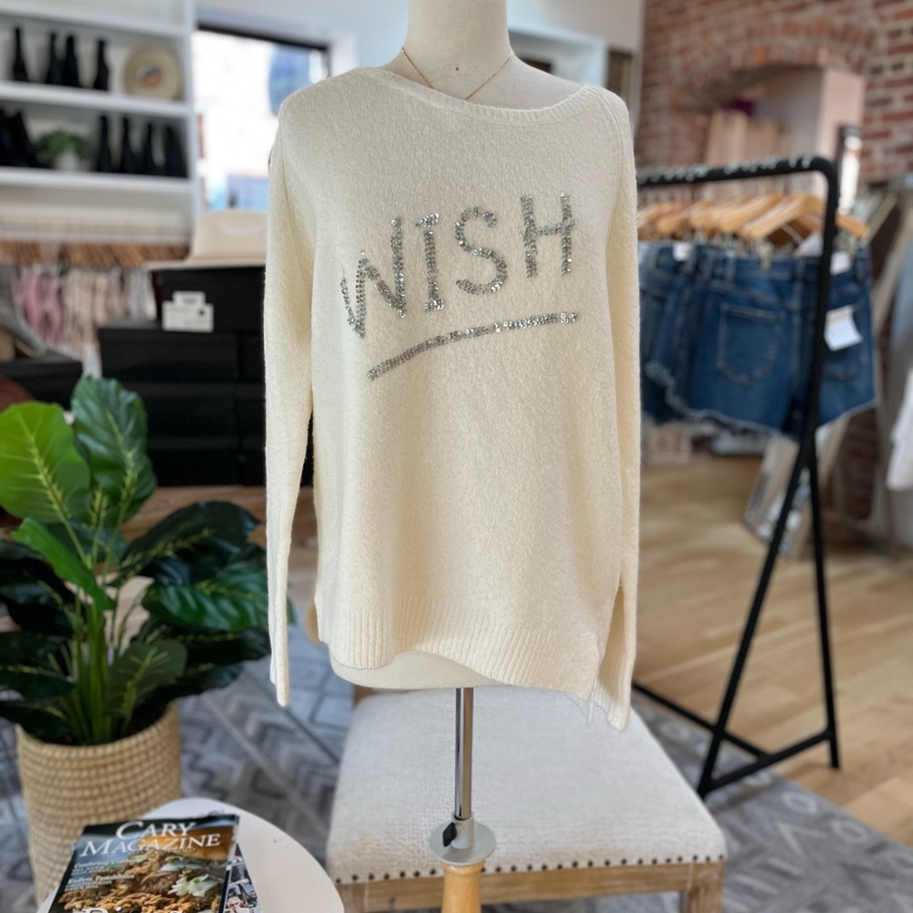 French Connection WISH Sequined Ivory Sweater, Large, NWOT